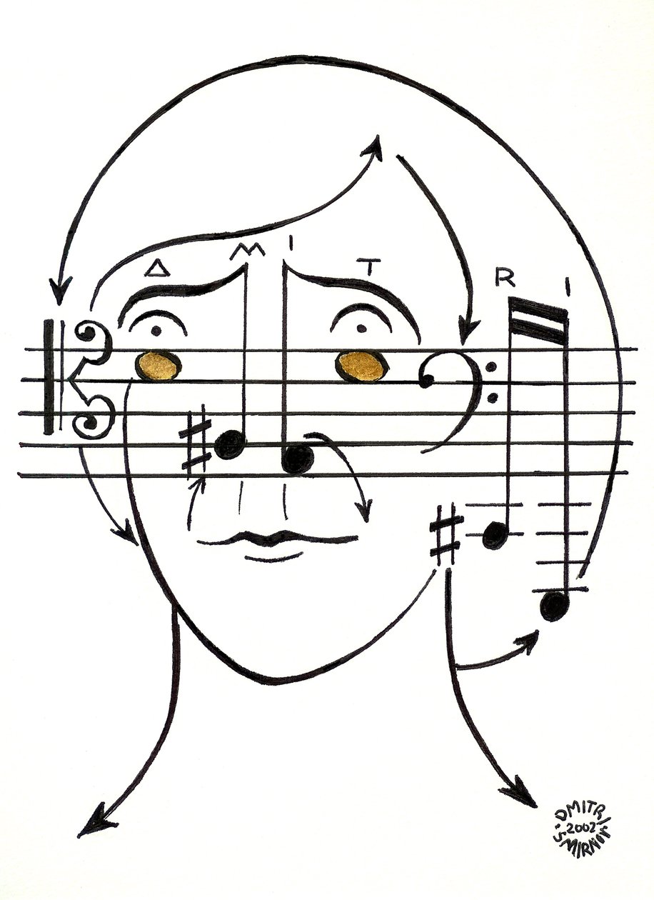Dmitri "Smirnoff" - retrato do compositor russo, desenhado com notação musical de Dmitri Smirnov
