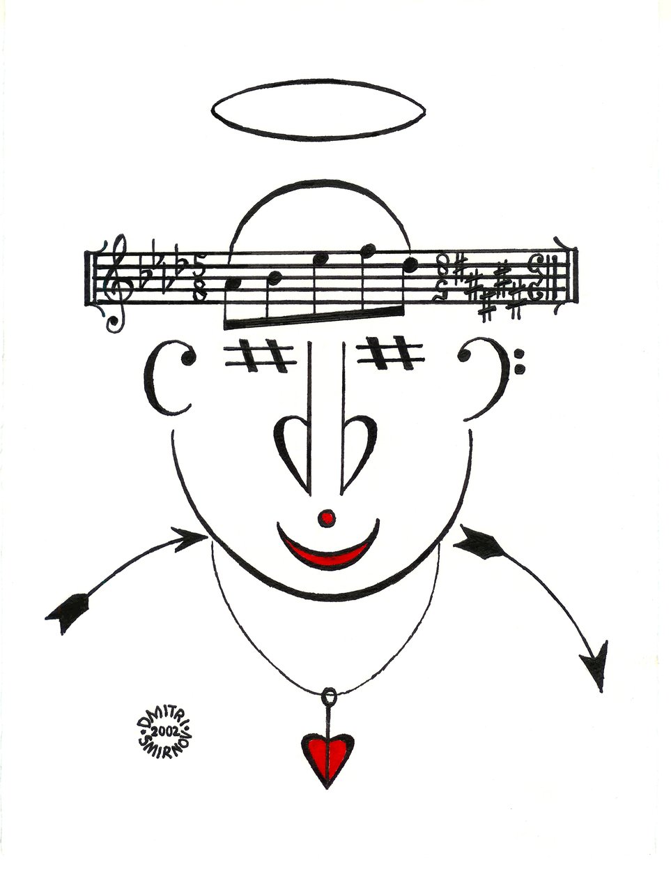 Dzen - um rosto desenhado com notação musical de Dmitri Smirnov