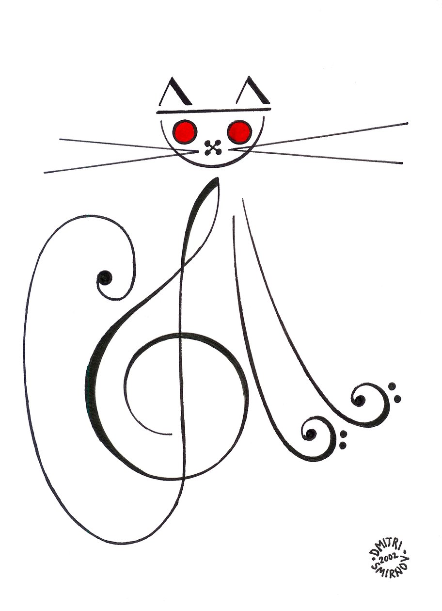 Gato musical - um gato desenhado com notação musical de Dmitri Smirnov