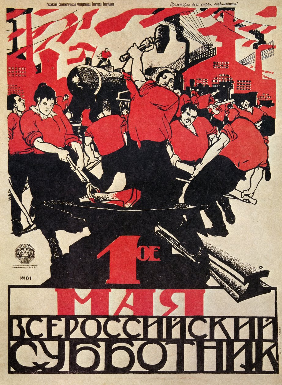 REVOLUÇÃO RUSSA "Primeiro de maio: Dia do Trabalho Voluntário para todos os russos!" de Dmitry (1883 1946) Moor