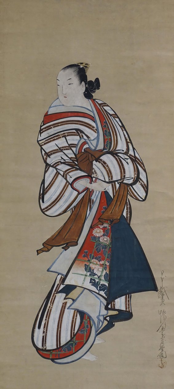 Cortesão em pé olhando por cima do ombro, ca. 1715. de Dohan Kaigetsudo