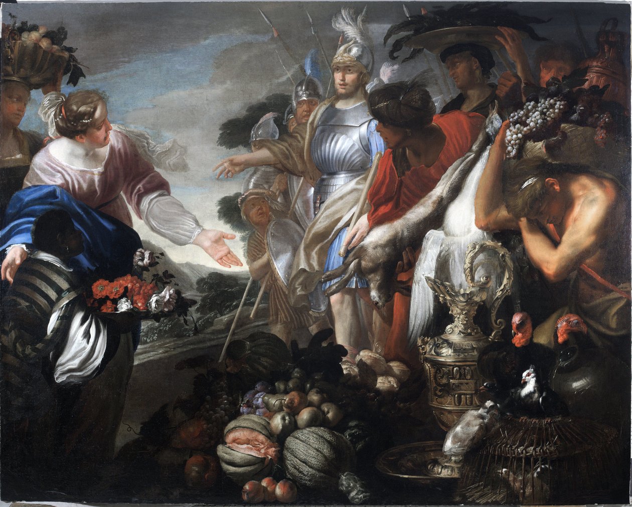 Abigail oferece presentes a David e ao seu exército (óleo sobre tela) de Domenica and Camogli Stefano Piola