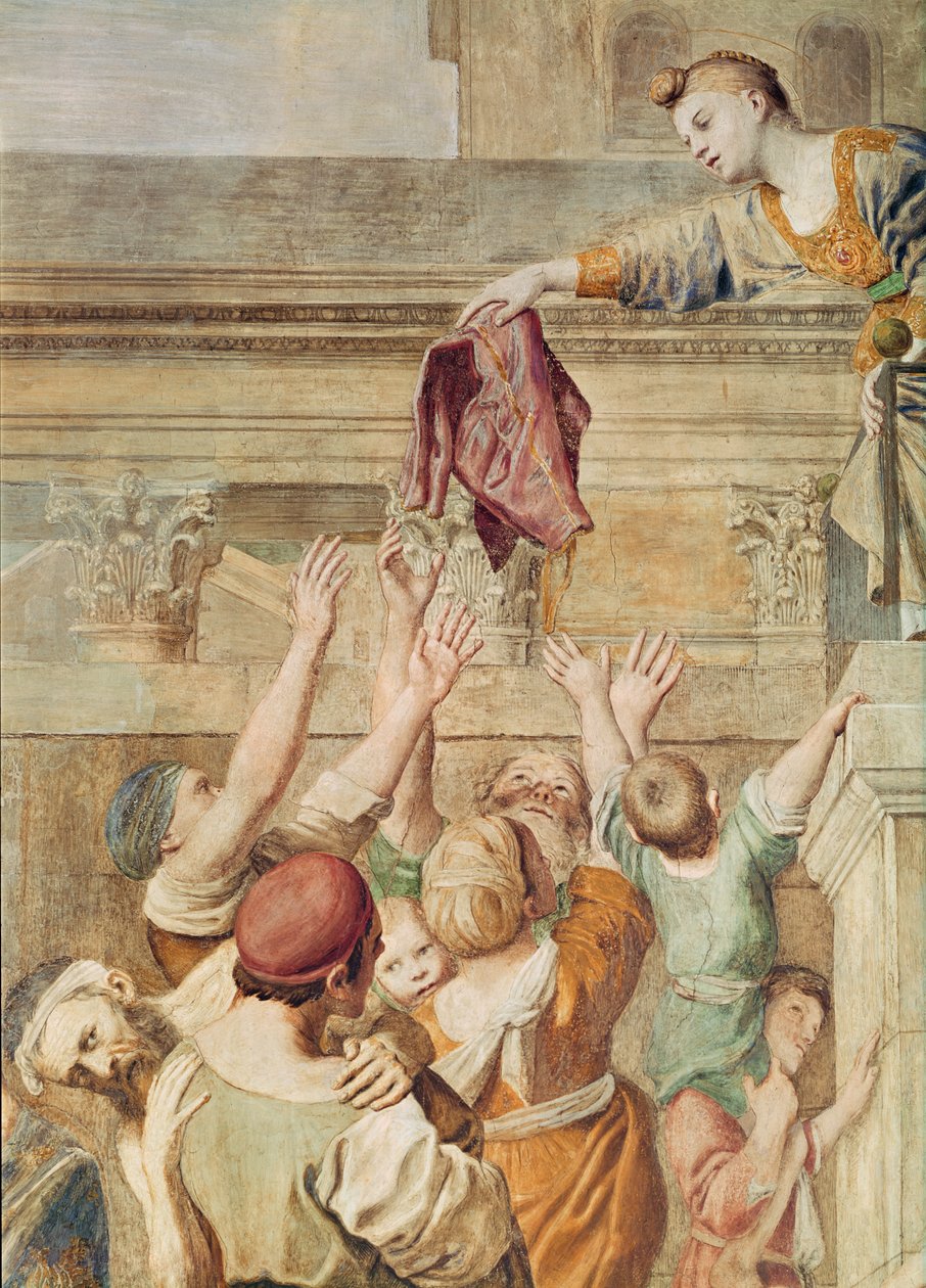 Detalhe de Santa Cecilia distribuindo esmolas, c.1612-15 (detalhe de 438850) de Domenichino