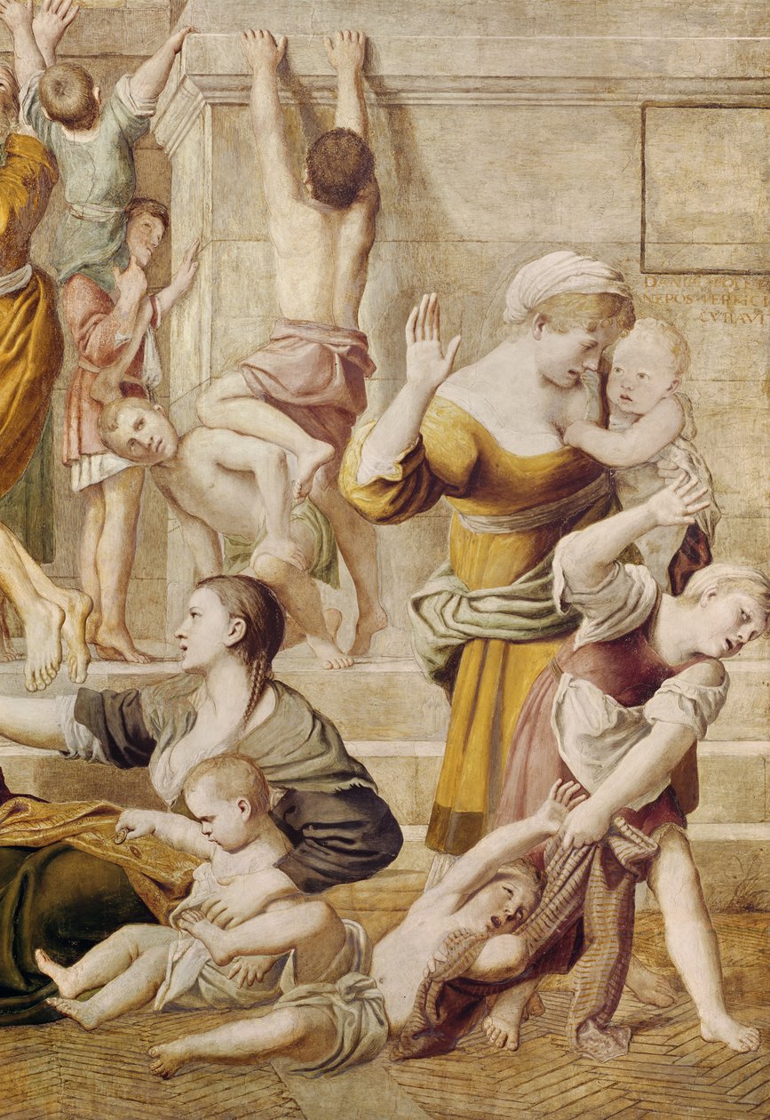Detalhe de Santa Cecilia distribuindo esmolas, c.1612-15 (detalhe de 438850) de Domenichino