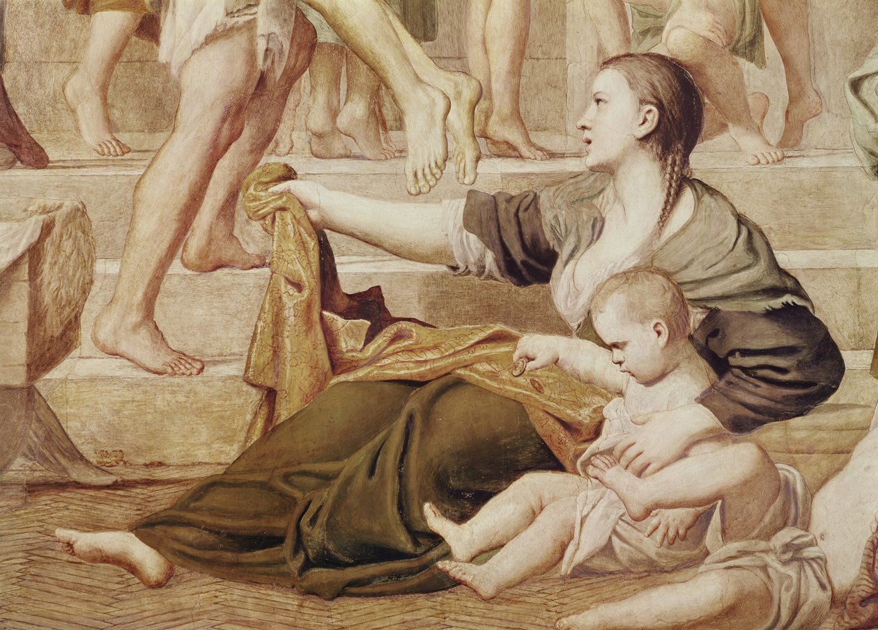 Detalhe de S. Cecilia distribuindo esmolas c.1612-15 (detalhe de 438851) de Domenichino