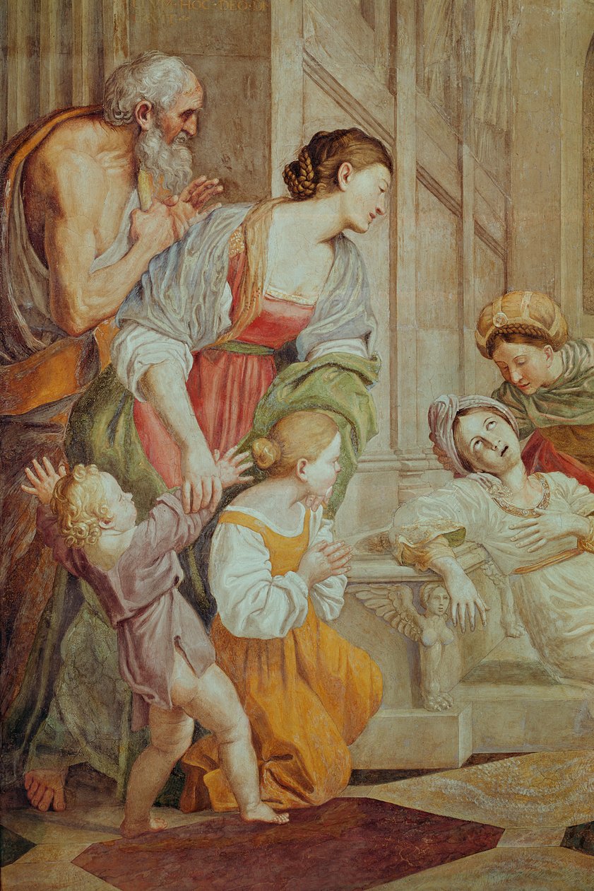 Detalhe da morte de Santa Cecília, c.1614 (detalhe de 434.854) de Domenichino