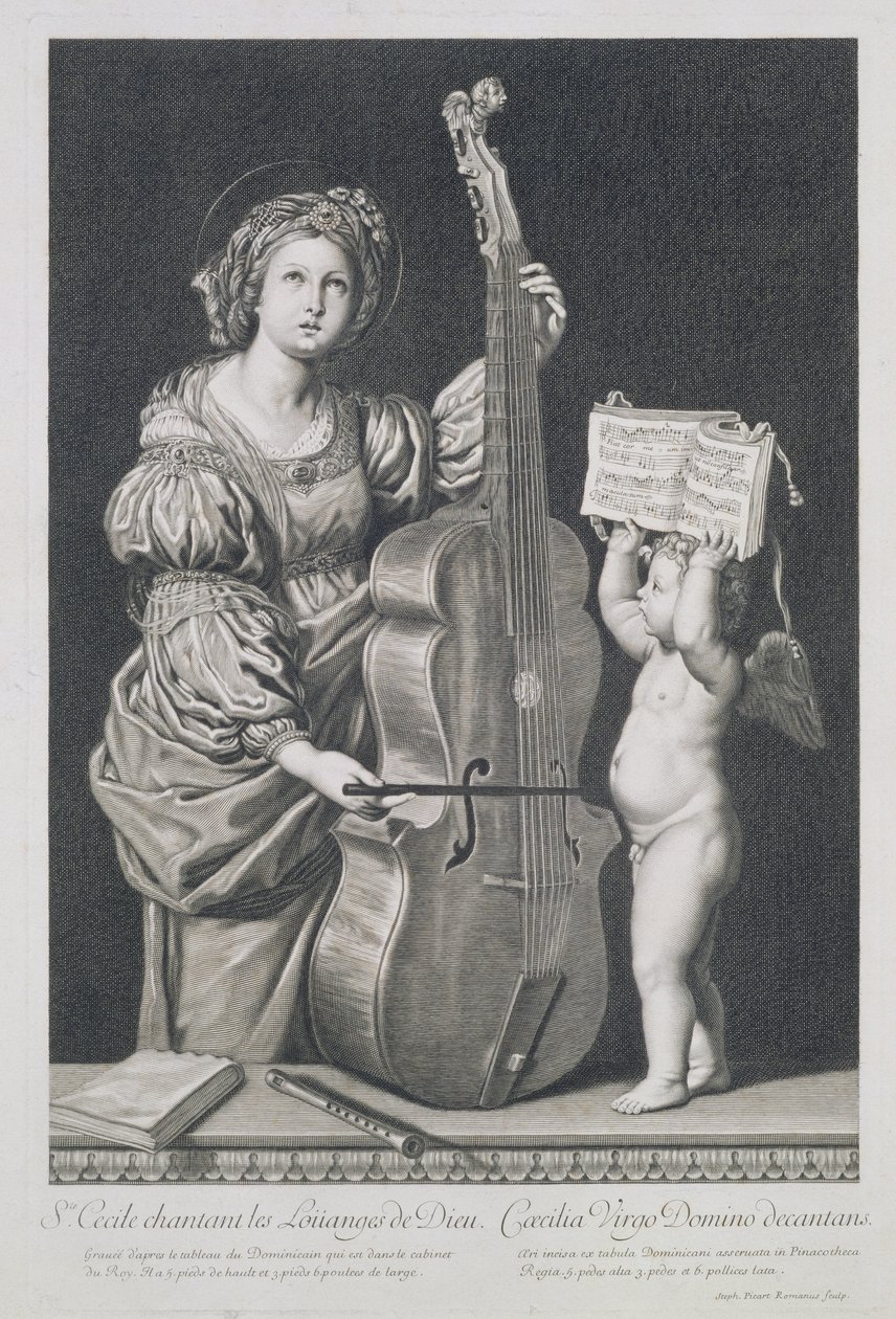 Santa Cecília cantando os louvores de Deus, gravada por Etienne Picart (1632-1721) de Domenichino