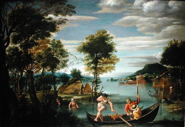 Paisagem com Barcos (óleo sobre tela) de Domenichino