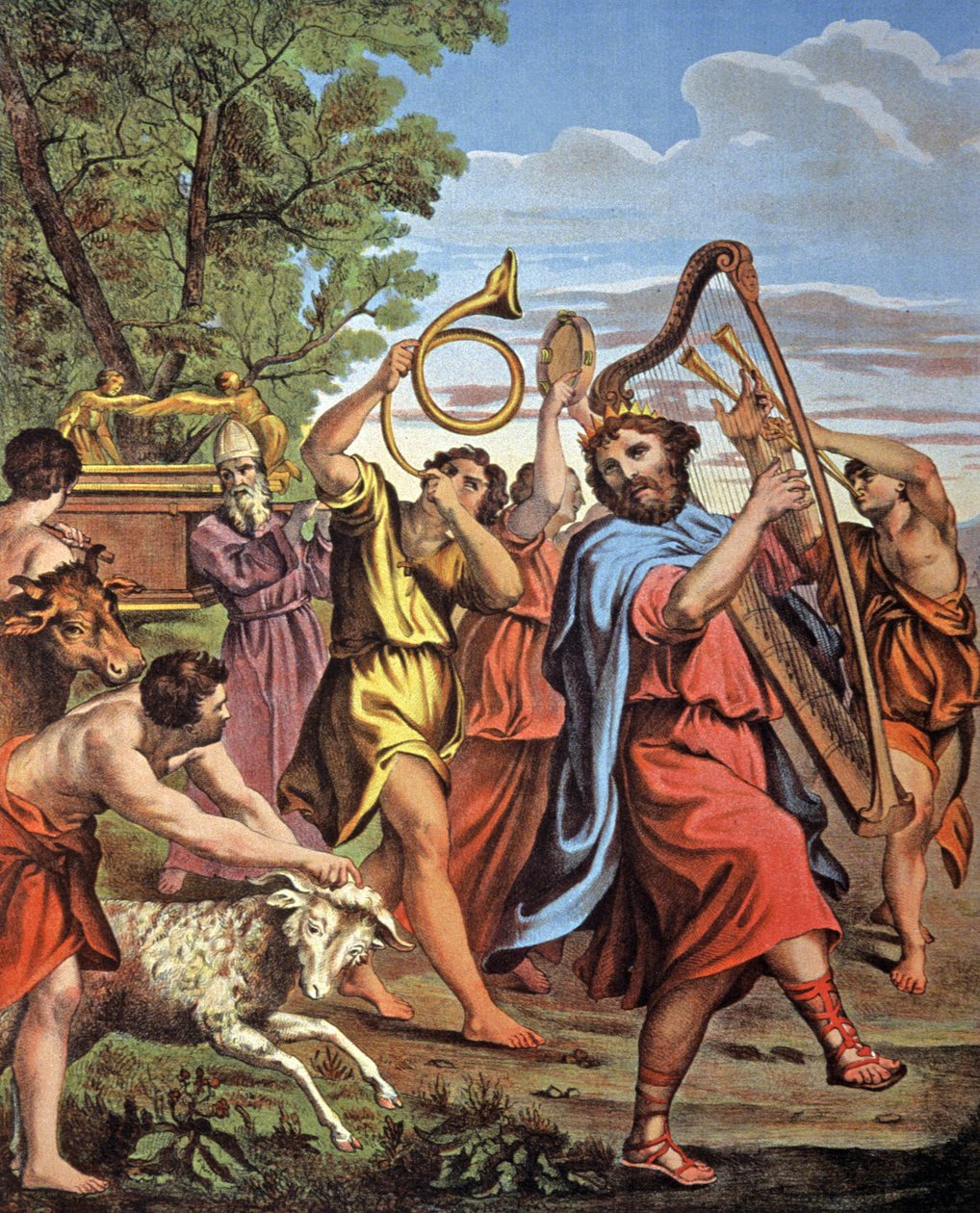 O rei David traz de volta a arca da aliança, meados do século XIX (litografia) de Domenichino (1581 1641) (after)
