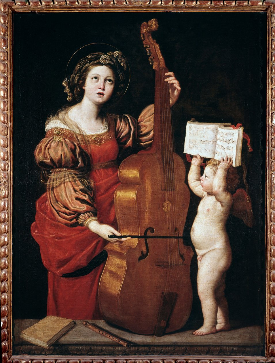Santa Cecília com um anjo segurando uma pontuação (óleo sobre tela de Domenichino