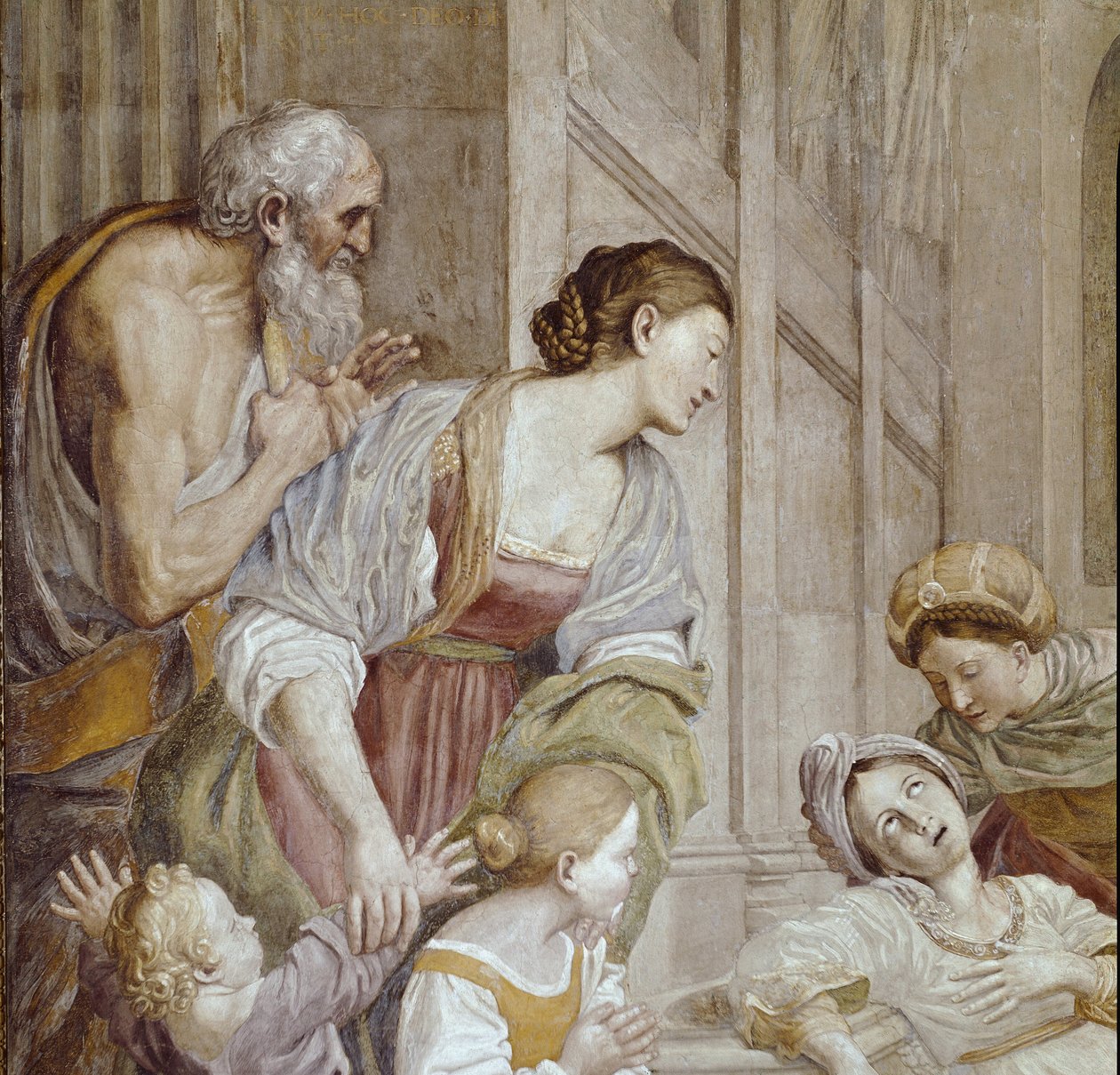 A história de Santa Cecília: Morte de Santa Cecília, detalhe (Fresco de Domenichino