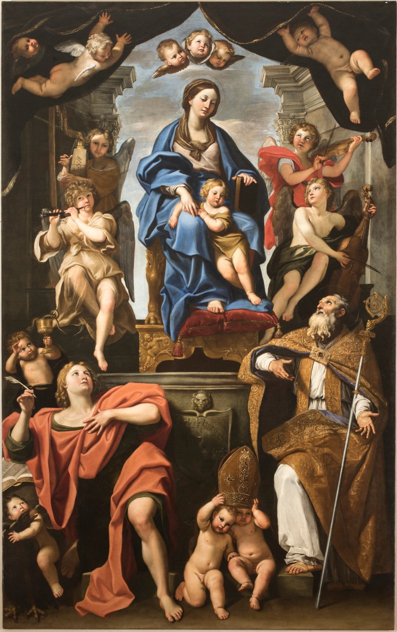 Virgem e Menino com Santos Petrônio e João Evangelista, 1625-1629. de Domenichino