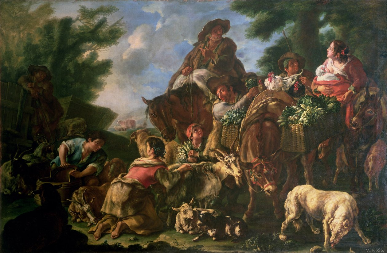 Grupo de pastores com um cavalo de Domenico Brandi