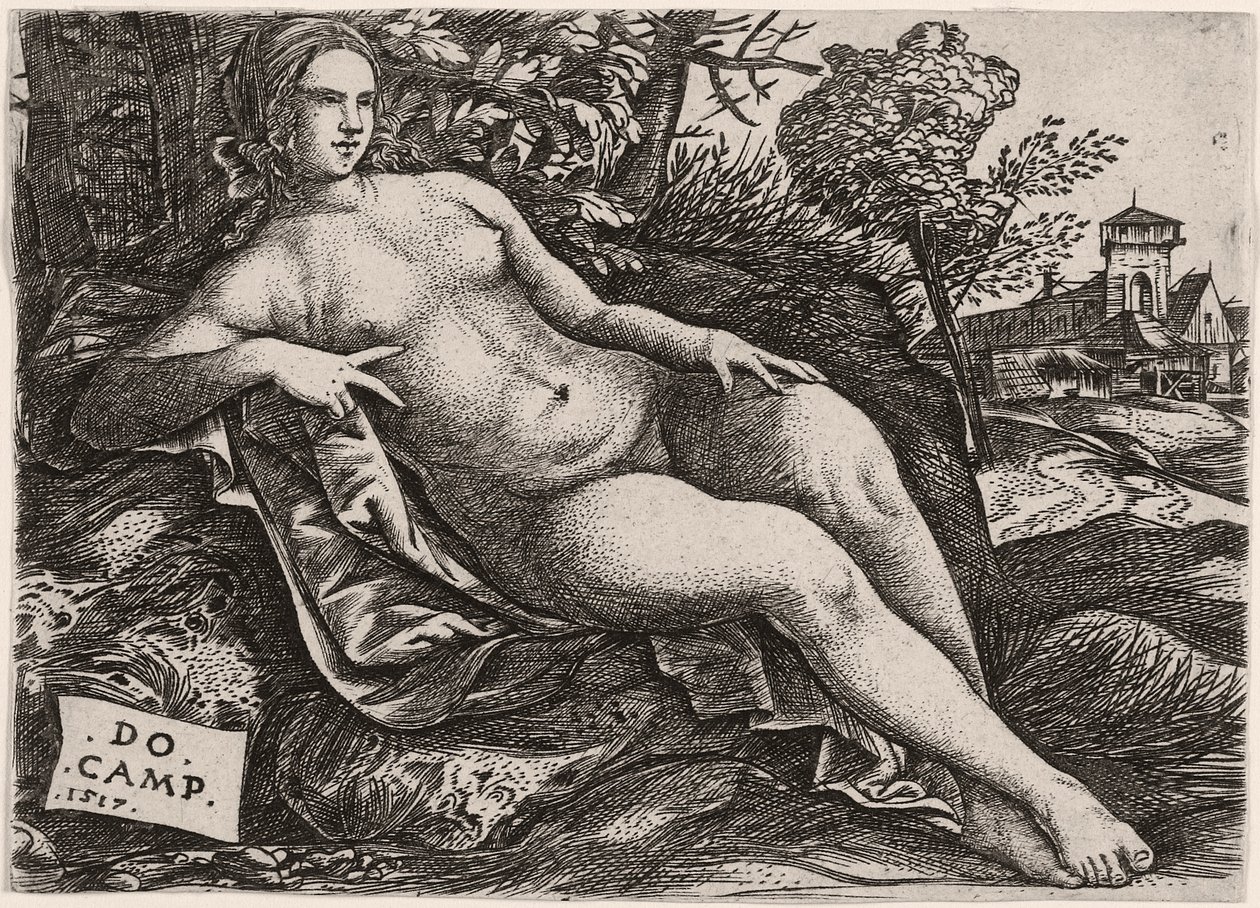 Vênus reclinado em uma paisagem, c. 1517 de Domenico Campagnola