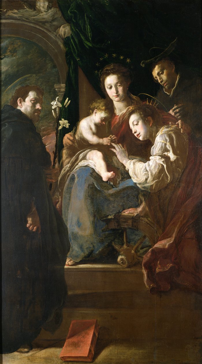 Casamento místico de Santa Catarina e do Menino Jesus com Pedro, o Mártir, 1617-21 de Domenico Fetti or Feti