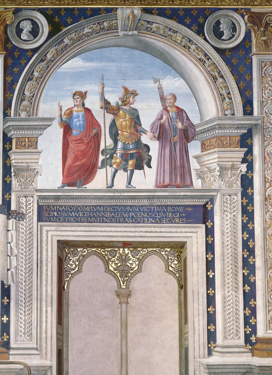 Décio Mure, Cipião (c.235-183 aC) e Cícero (106-43 aC) detalhe do afresco na Sala dei Gigli, c.1470 de Domenico Ghirlandaio