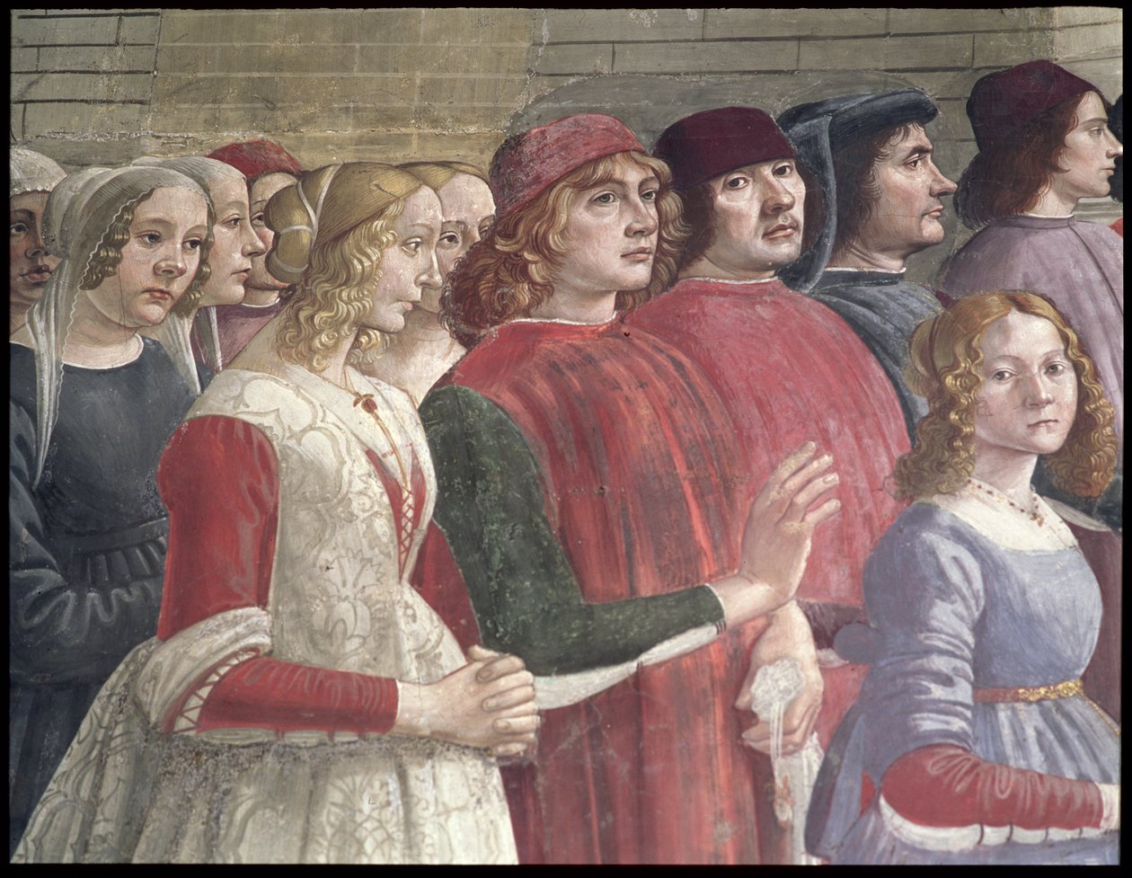 Espectadores florentinos, do ciclo de São Francisco, Capela Sassetti, 1483 (detalhe) (ver também 60523) de Domenico Ghirlandaio