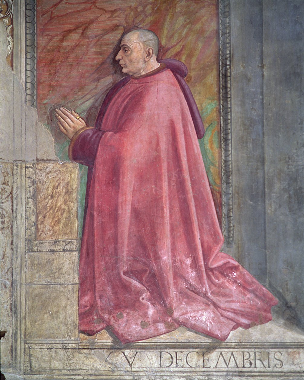 Retrato de Francesco Sassetti, do Ciclo de São Francisco, Capela Sassetti, 1483 (detalhe) de Domenico Ghirlandaio