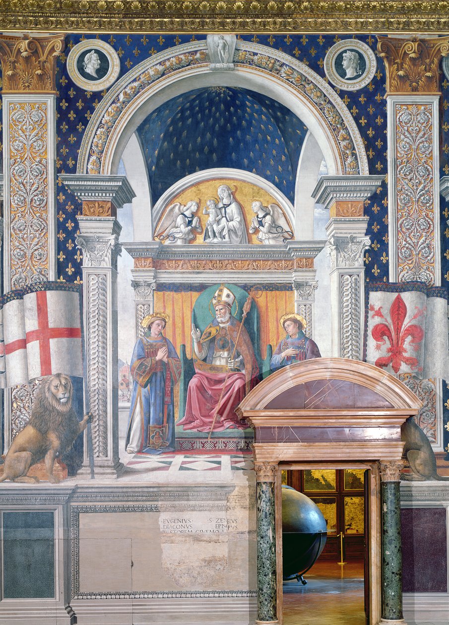 Santos Zenóbio, Stephen e Lawrence, detalhe do afresco na Sala dei Gigli, c.1470 de Domenico Ghirlandaio