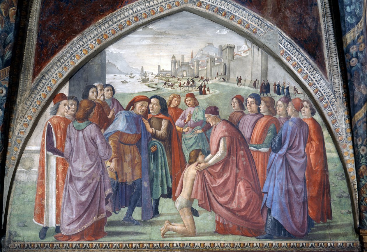 São Francisco renunciando a sua herança, de um ciclo da vida de São Francisco, 1486 de Domenico Ghirlandaio