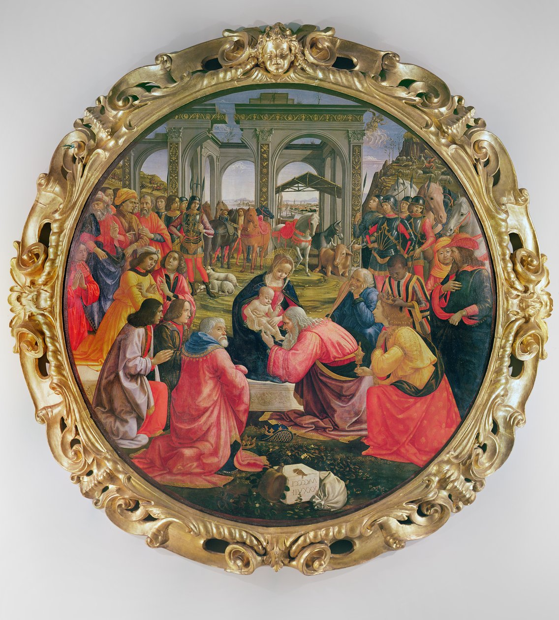 A Adoração dos Magos (com moldura parcial), 1487 (óleo sobre madeira) de Domenico Ghirlandaio