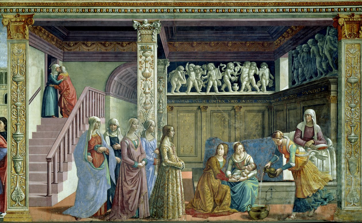 O Nascimento da Virgem, 1486-90 (para detalhes, ver 124357) de Domenico Ghirlandaio