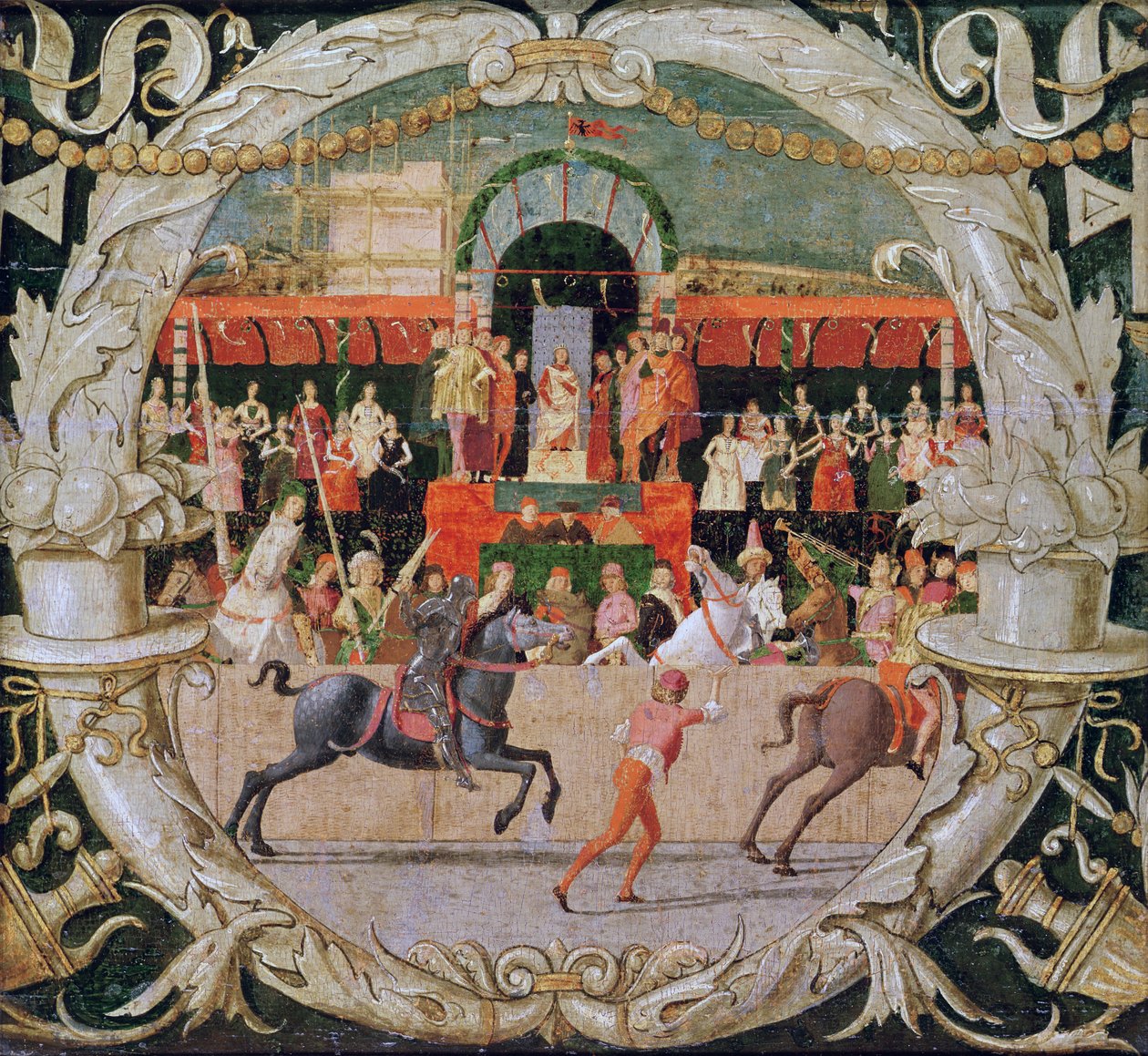 O Estupro dos Sabinos (antes do sinal) c.1490 (têmpera no painel) de Domenico Morone