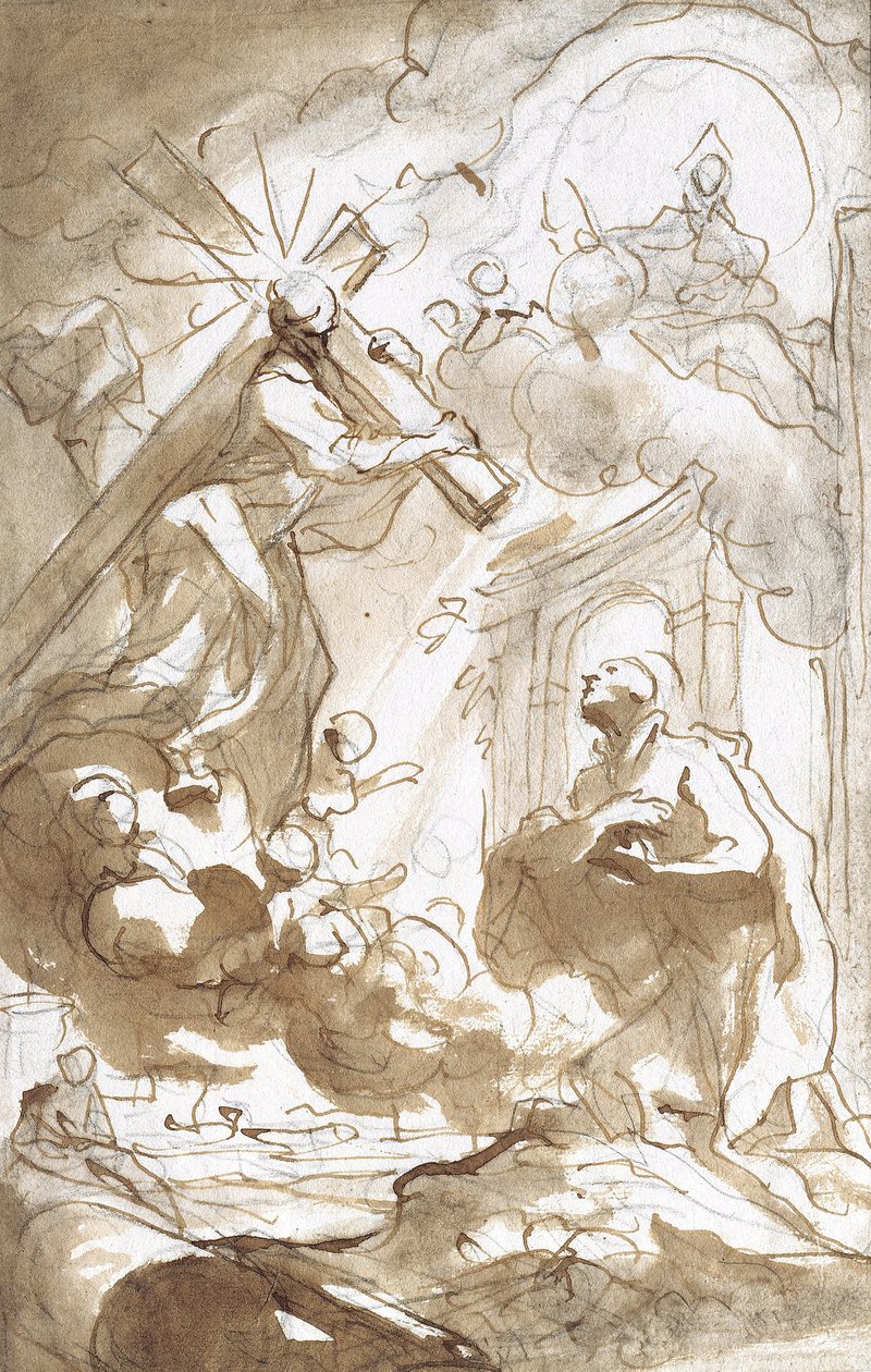 Cristo, carregando sua cruz, aparece a Santo Inácio de Loyola de Domenico the Elder Piola