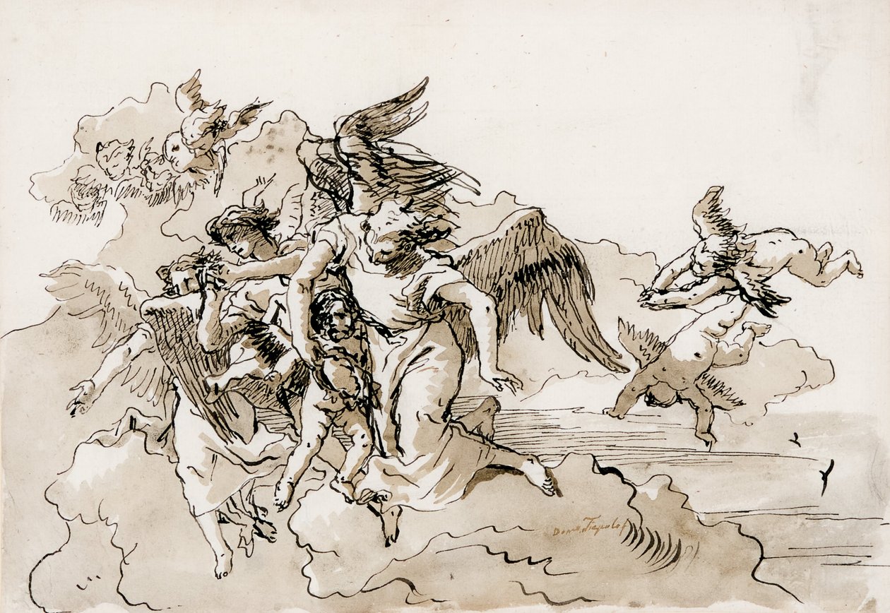 Anjos voadores e Putti de Domenico Tiepolo