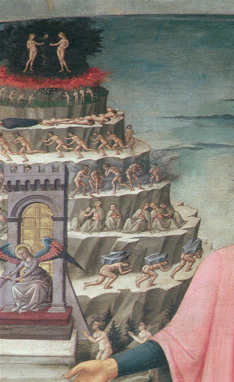 Dante e seu poema a Divina Comédia, 1465 têmpera no detalhe do painel de 42355 de Domenico di Michelino