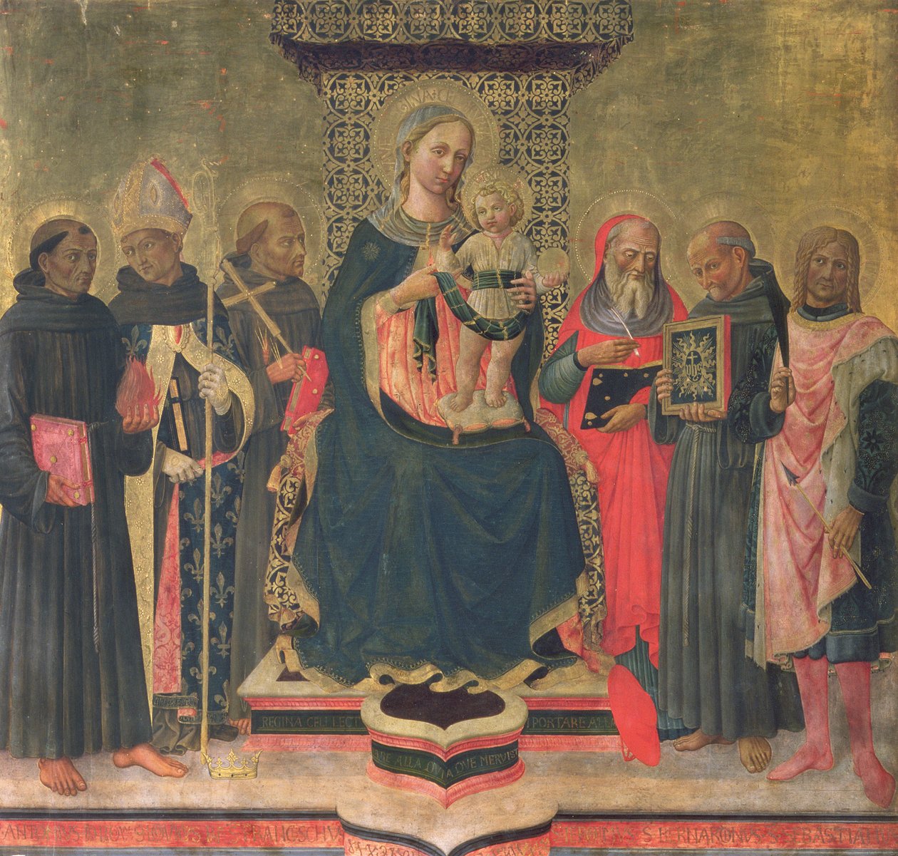 Madonna e Child with Saints (tempera no painel) de Domenico di Michelino