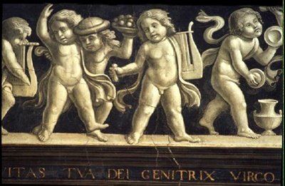 Friso de Querubins, do Nascimento da Virgem (fresco) (detalhe de 60456) de Domenico Ghirlandaio