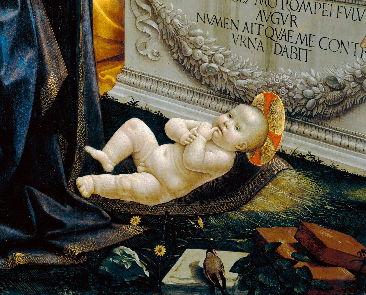 O Menino Cristo; detalhe da pintura que retrata a Adoração dos Pastores de Domenico Ghirlandaio
