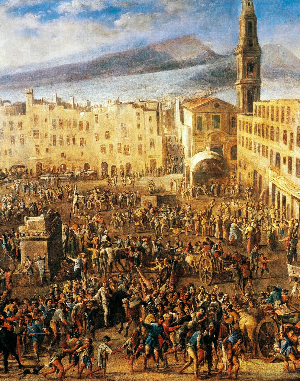 Piazza del Mercato em Nápoles, detalhe da Revolta de Masaniello, de Domenico Gargiulo conhecido como Micco Spadaro (1609 ou 1610 - ca1675), pintura. de Domenico (1612 75) Gargiulo