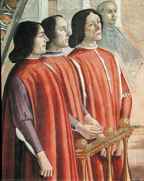 Membros da família Sassetti, de uma cena de um ciclo da Vida de São Francisco de Assis, 1486 (detalhe de 85235) de Domenico Ghirlandaio