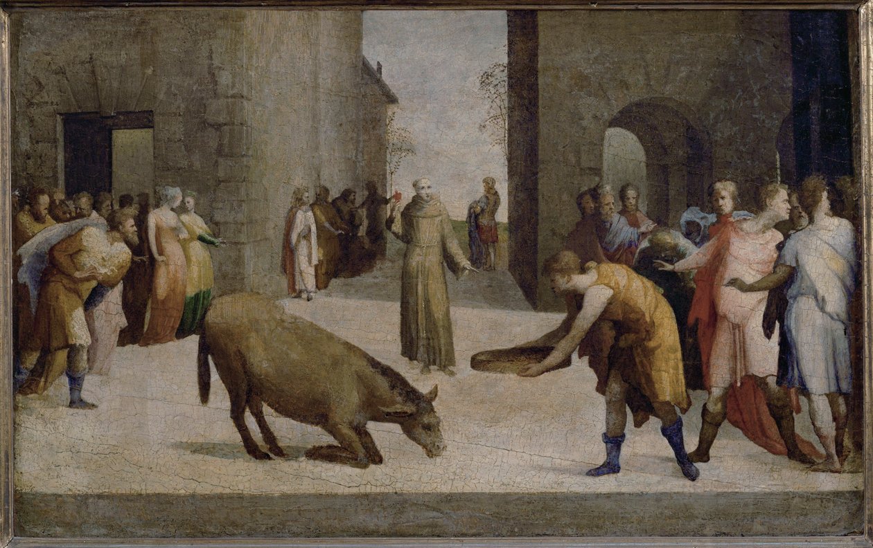 Santo António de Pádua e o milagre da mula ... de Domenico Beccafumi