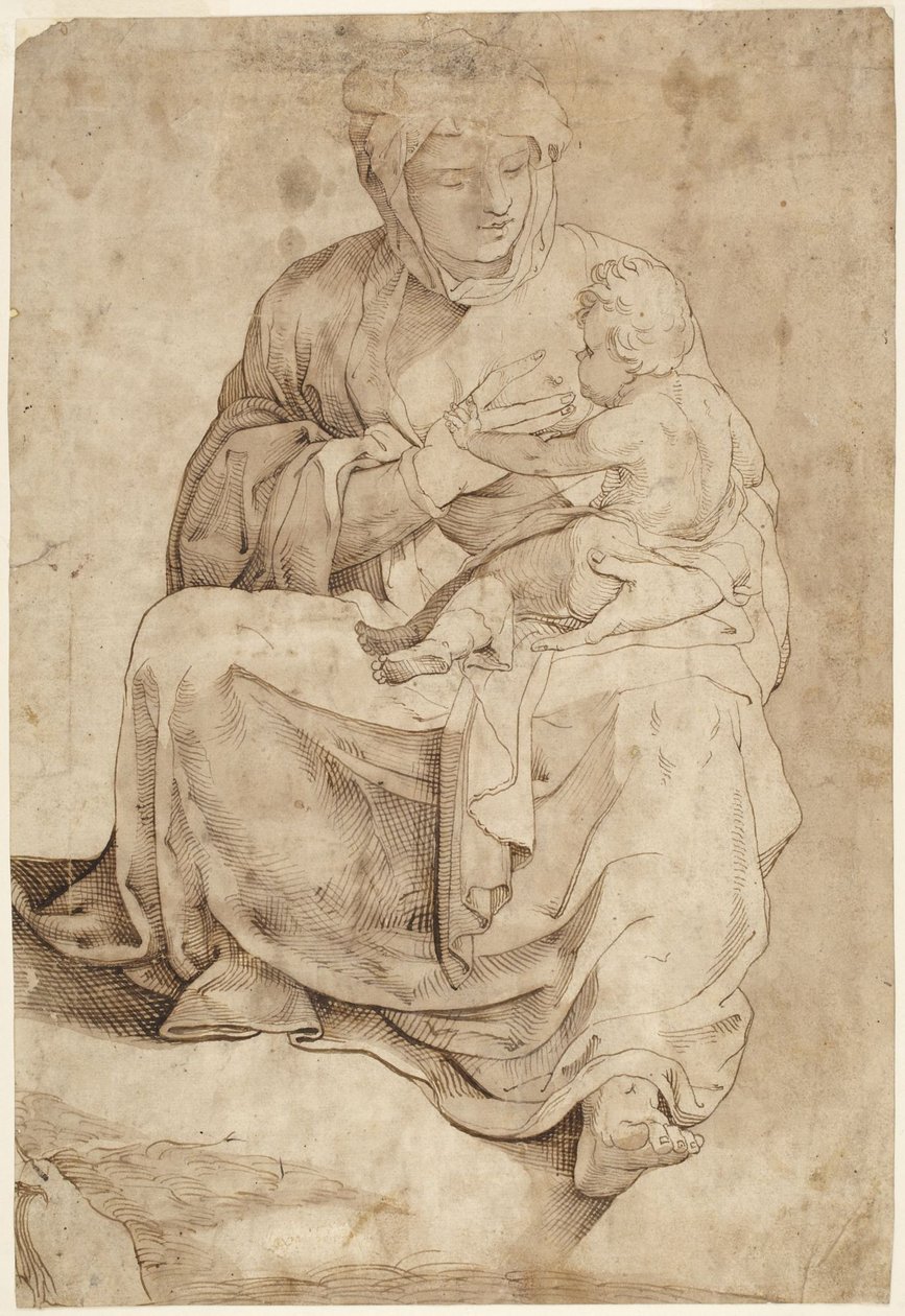 Madona sentada a amamentar o Menino, de um painel de piso com incrustações na Catedral de Siena de Domenico Beccafumi