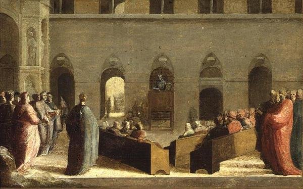 Pregação de São Bernadino no Campo em Siena, c.1528 de Domenico Beccafumi