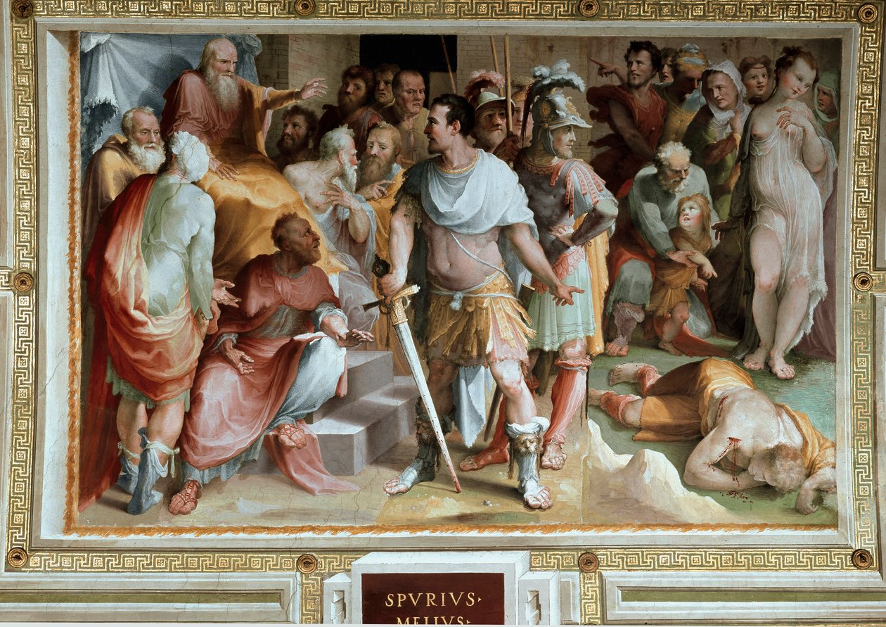 O assassinato do rico Plebeu Romano Spurius Maelius (século V a.C.) Fresco por Domenico di Giacomo di Pace dit Beccafumi (1486-1551) 1529-1535 Siena, palazzo pubblico de Domenico Beccafumi