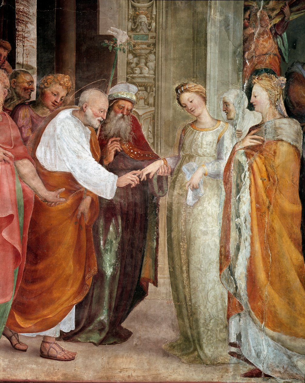 O casamento da Virgem, detalhe. Pintura de Domenico Beccafumi (1486-1551) de Domenico Beccafumi