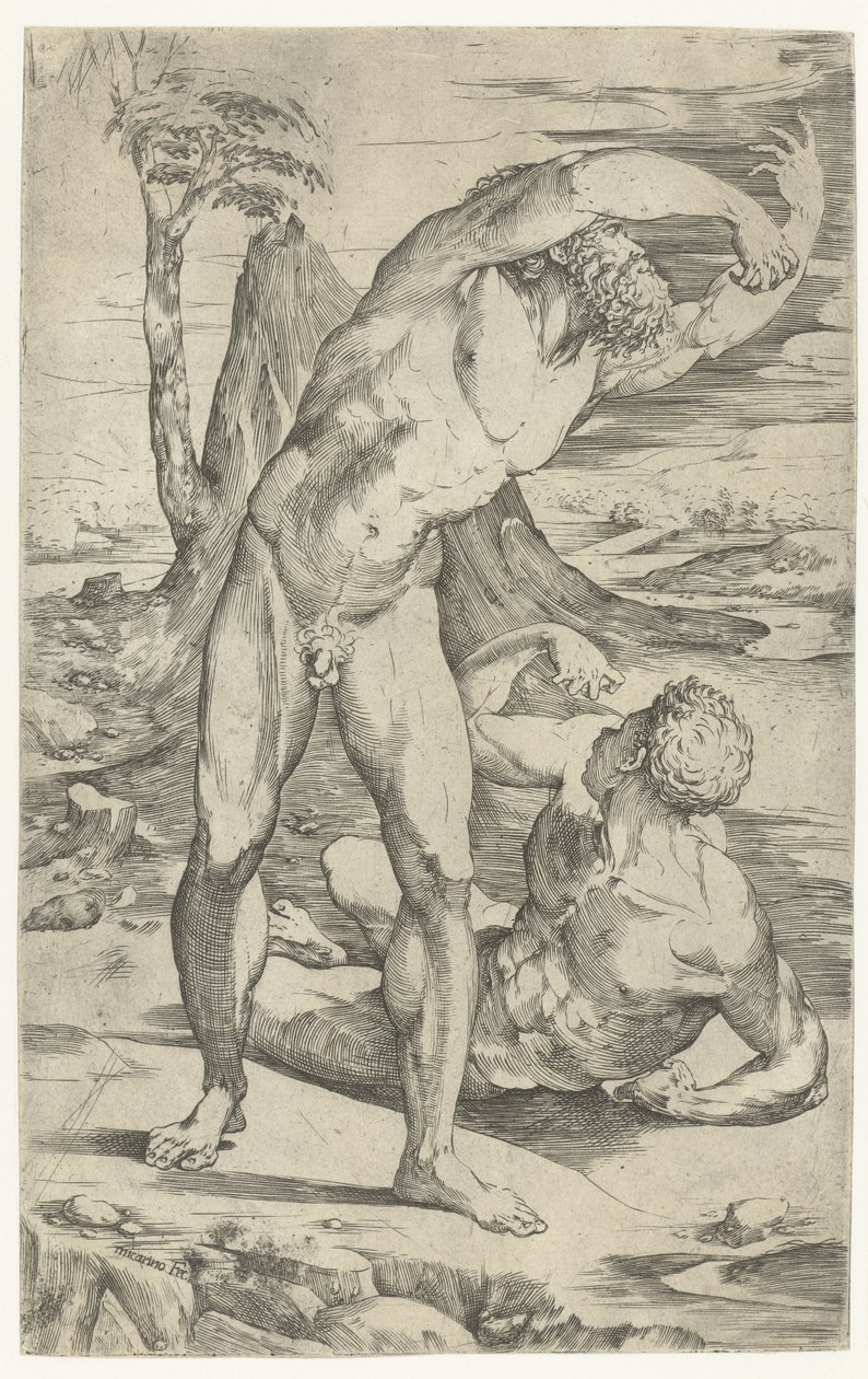Dois homens nus em uma paisagem de Domenico Beccafumi