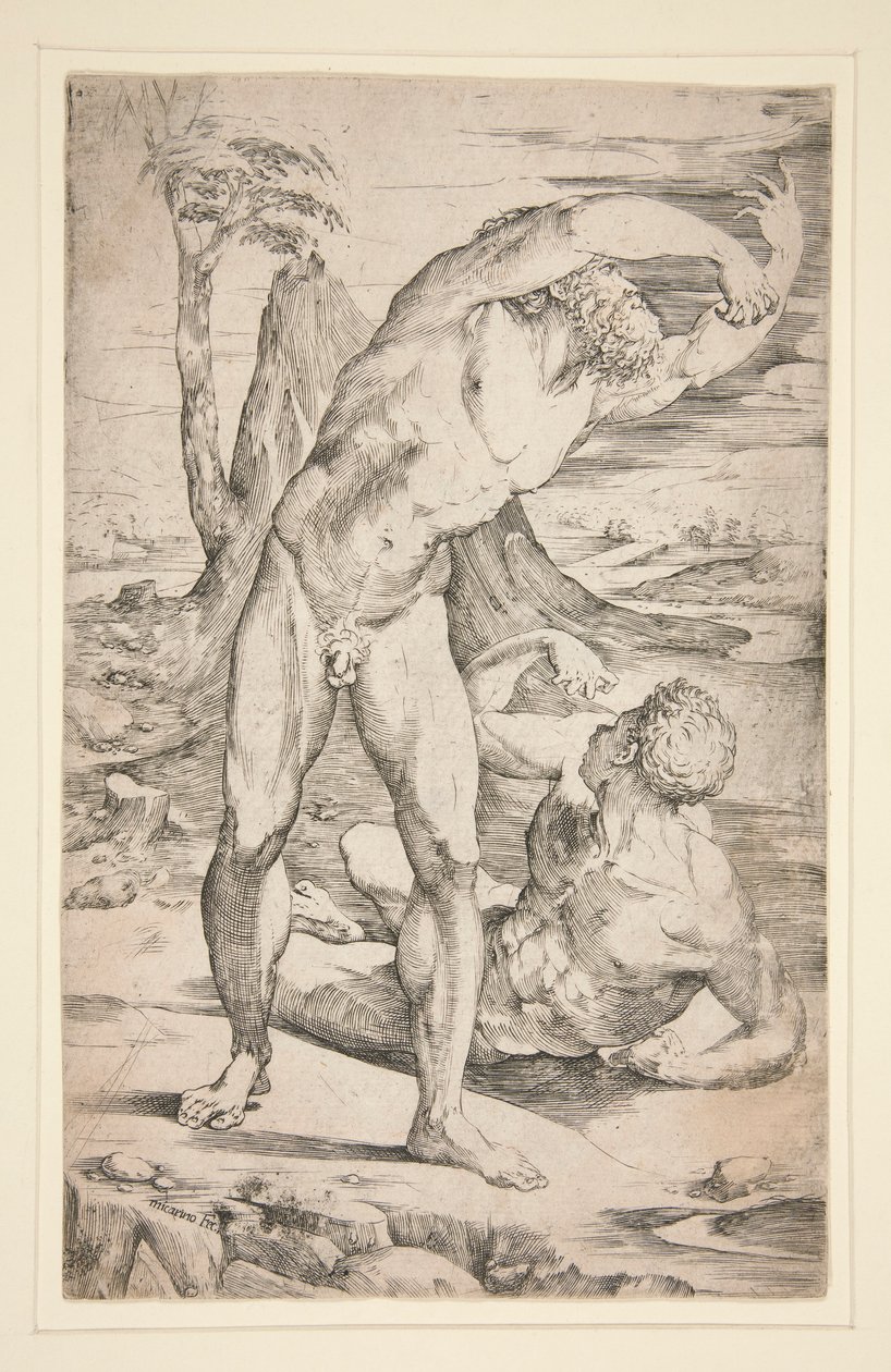 Dois homens nus em uma paisagem de Domenico Beccafumi