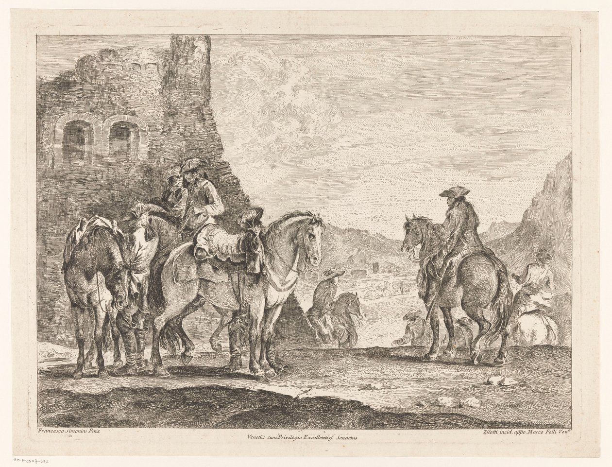 Cavaleiros em uma ruína de Domenico Bernardo Zilotti