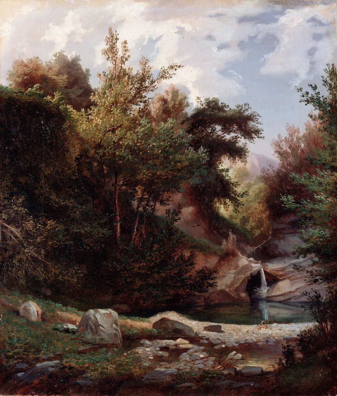 Paisagem da natureza, mato e riacho com cascata Pintura por Domenico Cambiaso (1811-1894) cerca de 1865 Dim 43,5x37 cm Genes, Galleria d