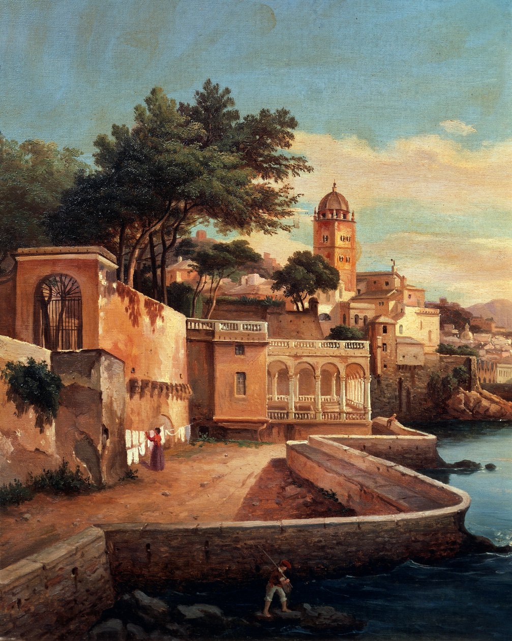 Vista de Génova dos jardins do Palazzo Doria Pamphilj, de Pasquale Domenico Cambiaso (1811-1894), Itália de Domenico Cambiaso