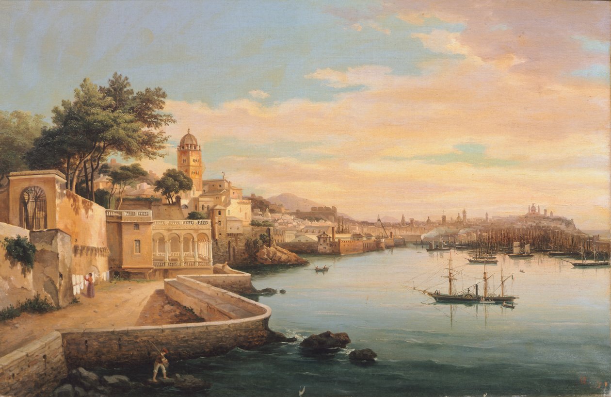 Vista de Génova dos jardins do Palazzo Doria Pamphilj, de Pasquale Domenico Cambiaso (1811-1894), Itália de Domenico Cambiaso