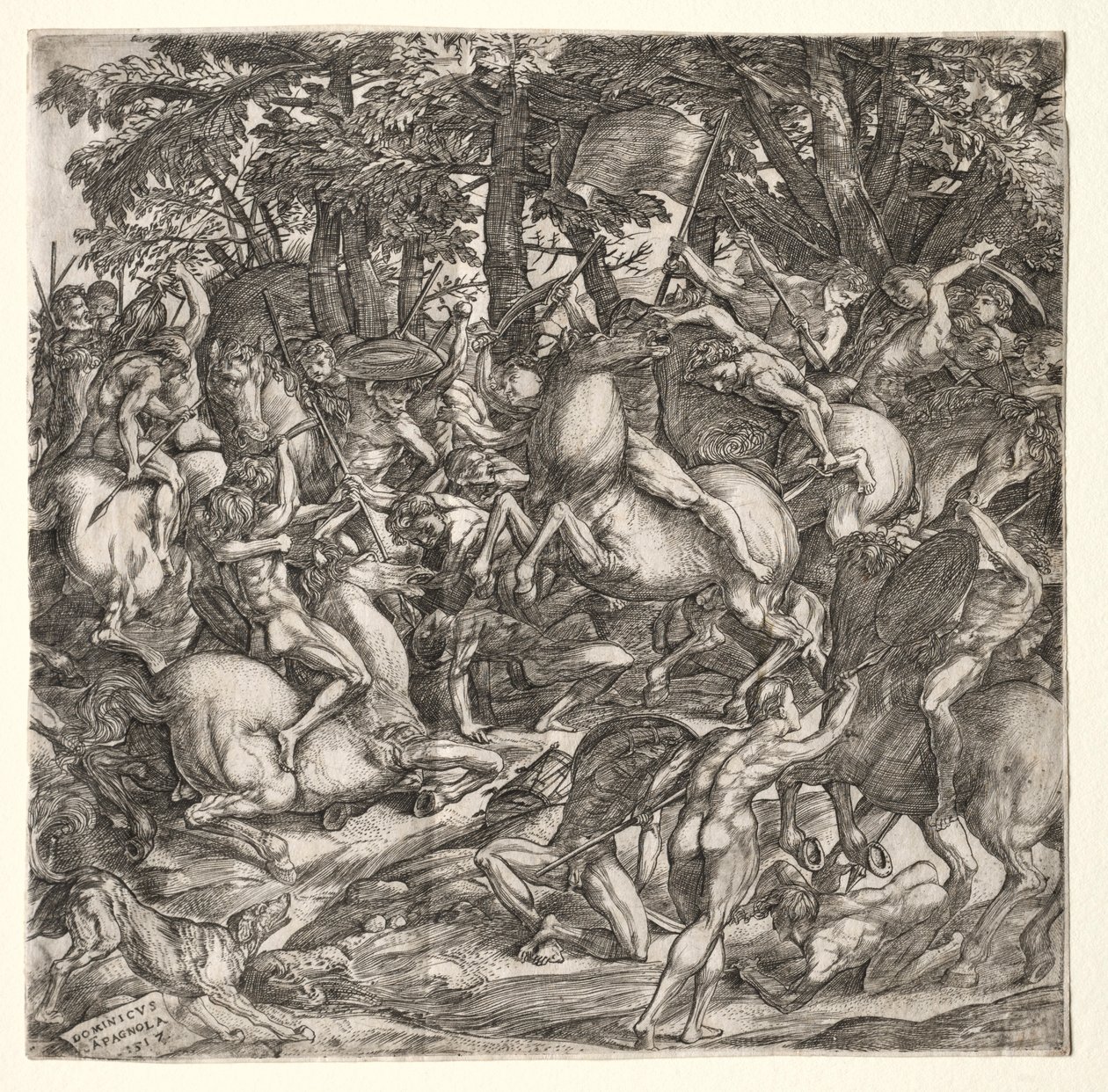Batalha de homens nus, 1517. de Domenico Campagnola