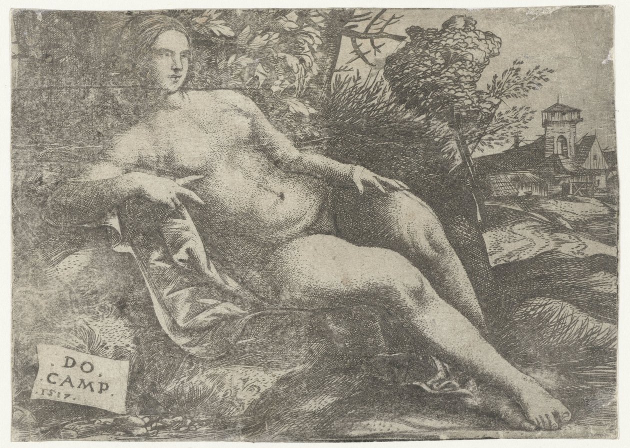 Reclinando Vénus na paisagem de Domenico Campagnola