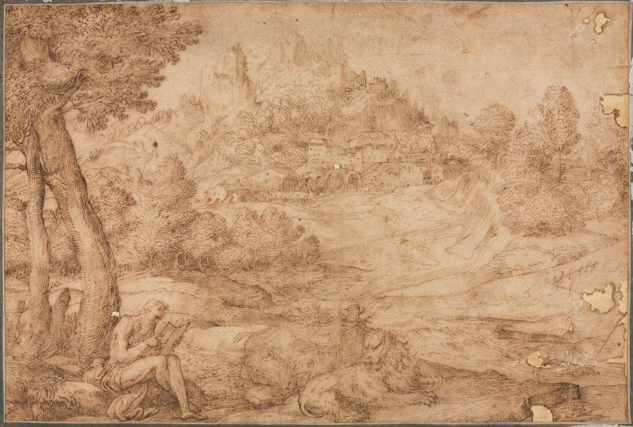 São Jerônimo em uma paisagem de Domenico Campagnola