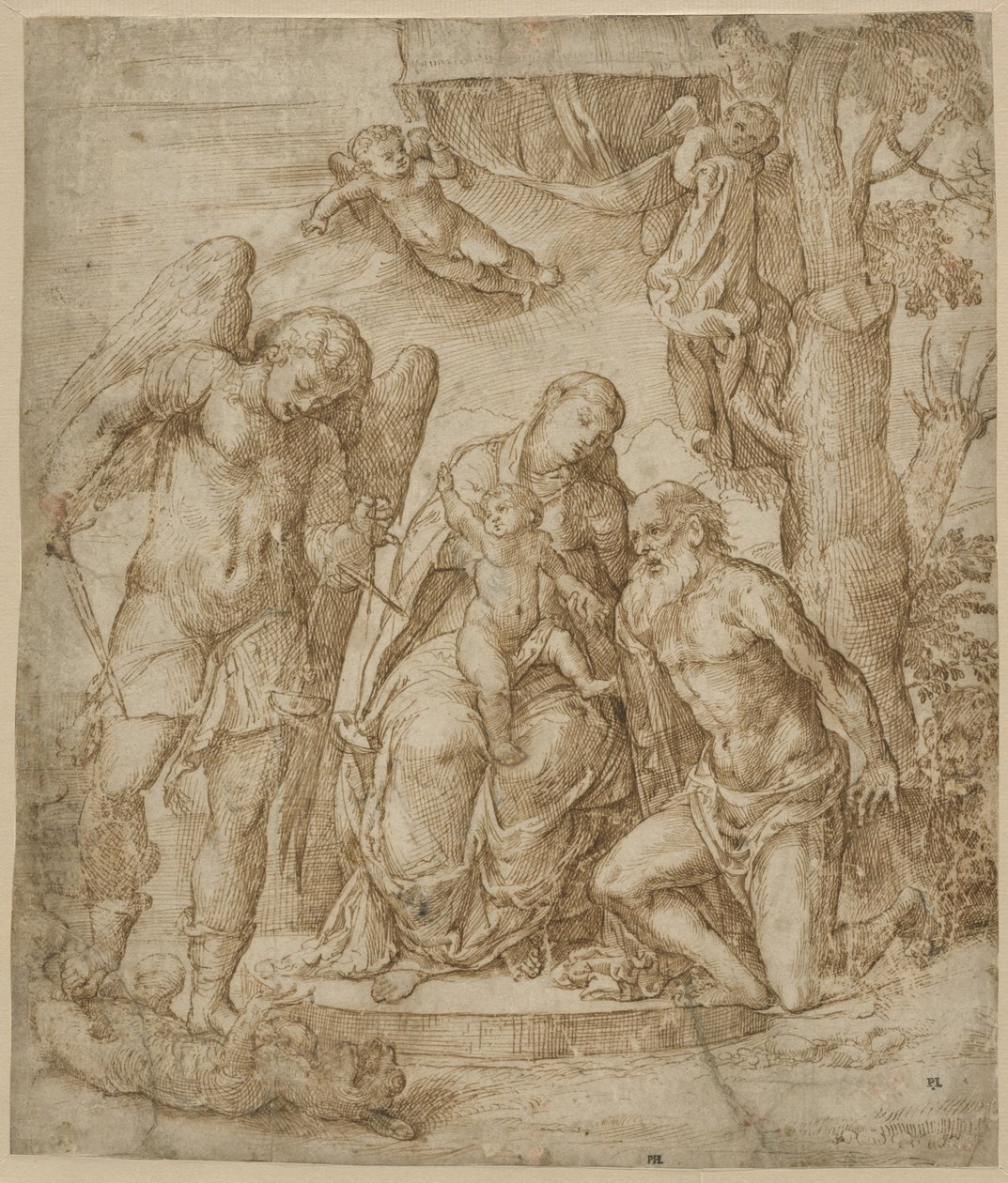 A Virgem e o Menino com os Santos Miguel e Jerônimo, c.1520-25 de Domenico Campagnola